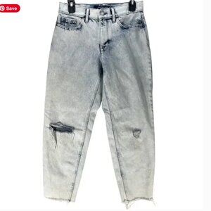 Calvin Klein High Rise Mom Jeans 28 Acid Wash Light Blue Denim Raw Hem